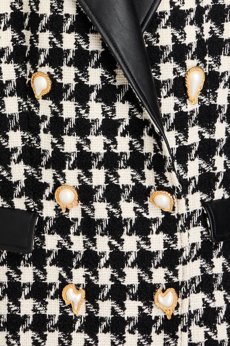 novia black Double-breasted houndstooth wool-blend tweed blazer