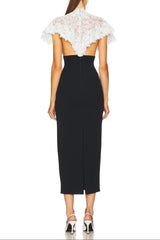 alice lace patchwork shawl bodycon midi dress in black