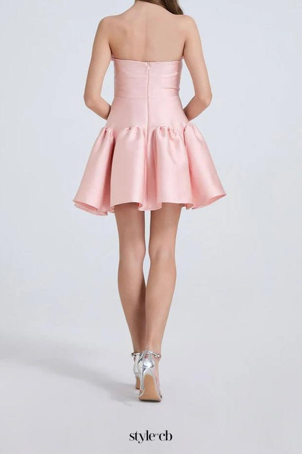 Tina flower strapless mini Dress in pink