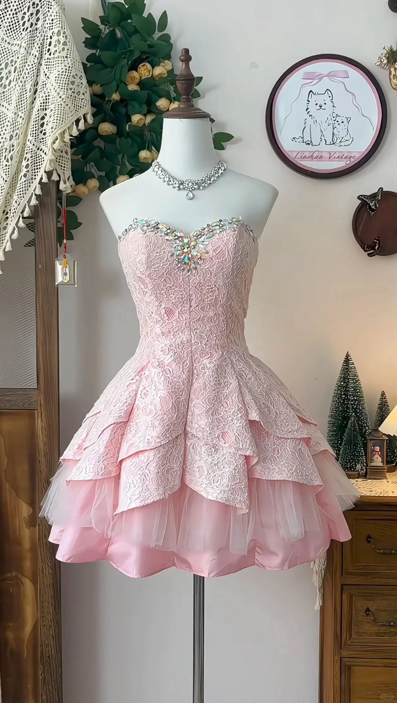 Pink Short Prom Dress Birthday Party Dress Homecoming Dress  CHH0192