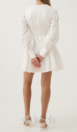 VALERIE FALLINGWATER RUCHED MINI DRESS IN WHITE