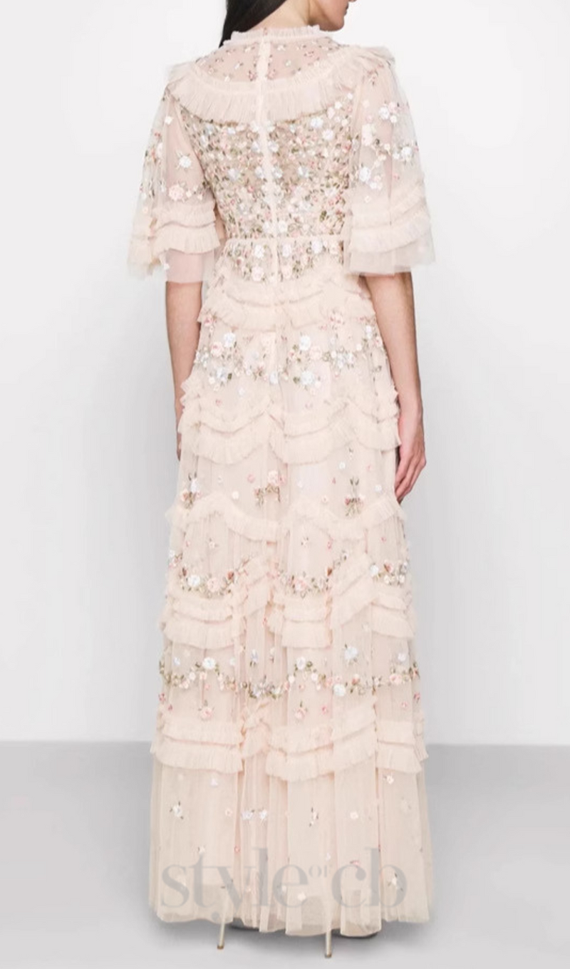 lalabelle tulle floral gown in apricot