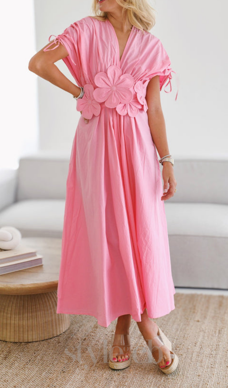 PATCHWORK APPLIQUES MIDI DRESS