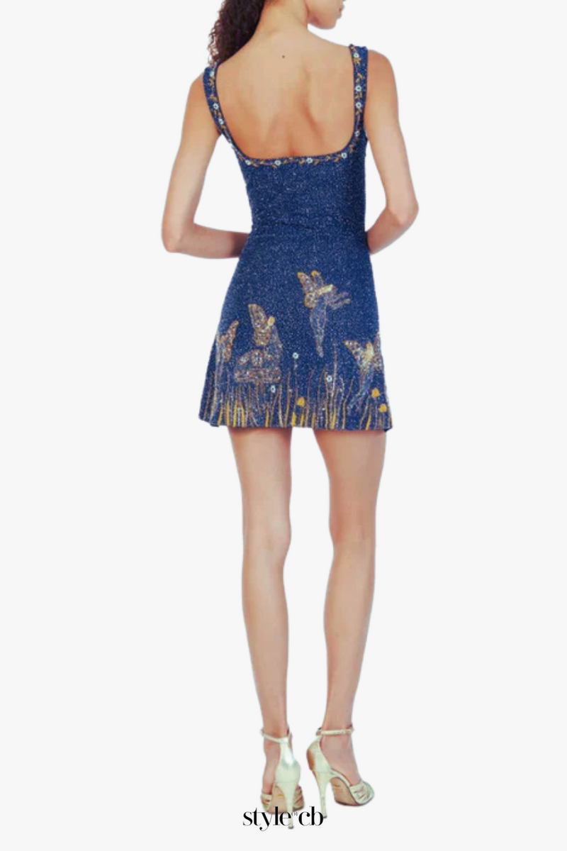 Sylvia Rhinestone Embellished Sky Mini Dress in blue