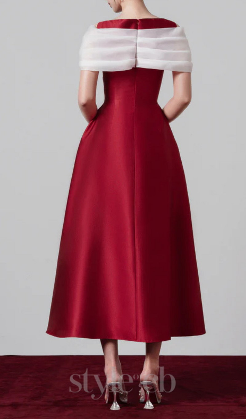 elfa boat-neck midi dress in red