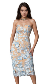 bblythe Avital Strapless Blue Flower Midi Dress