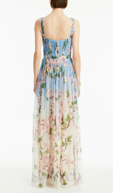 xaviera pleated silk chiffon gown in blue