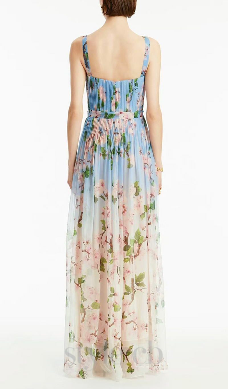xaviera pleated silk chiffon gown in blue
