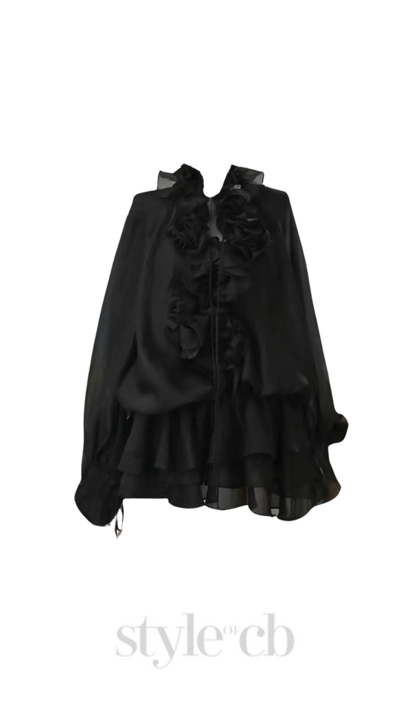 Jaketta Flower Ruffle Mini Dress In Black