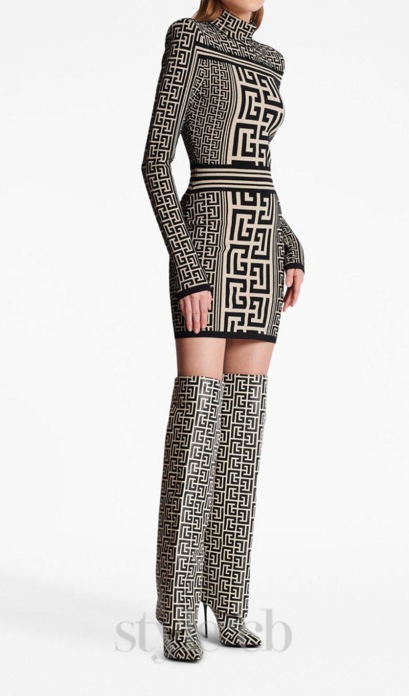 ELIZABETH MONOGRAM JACQUARD KNITTED MINI DRESS