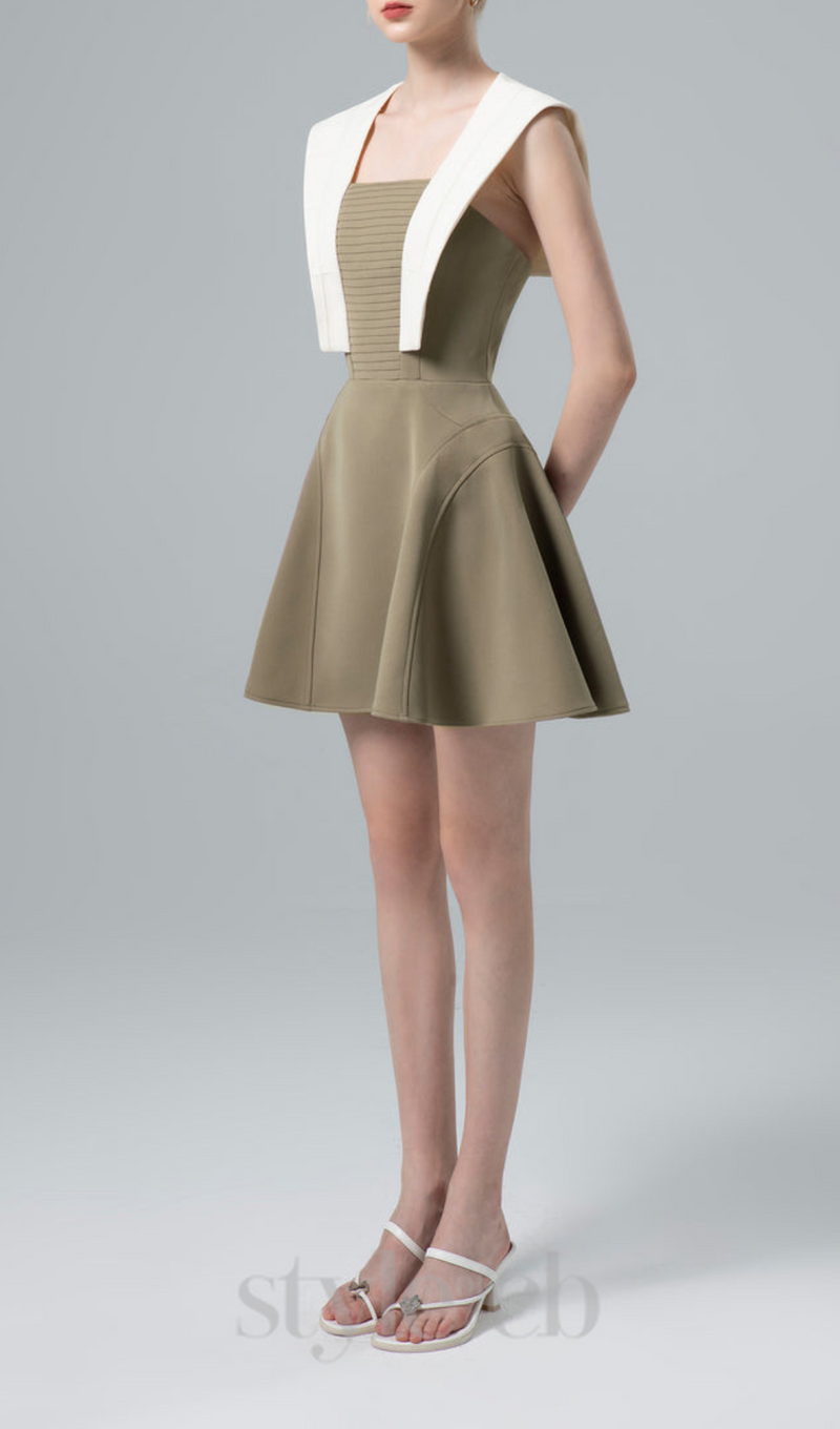 TWO-TONE MINI DRESS IN OLIVE