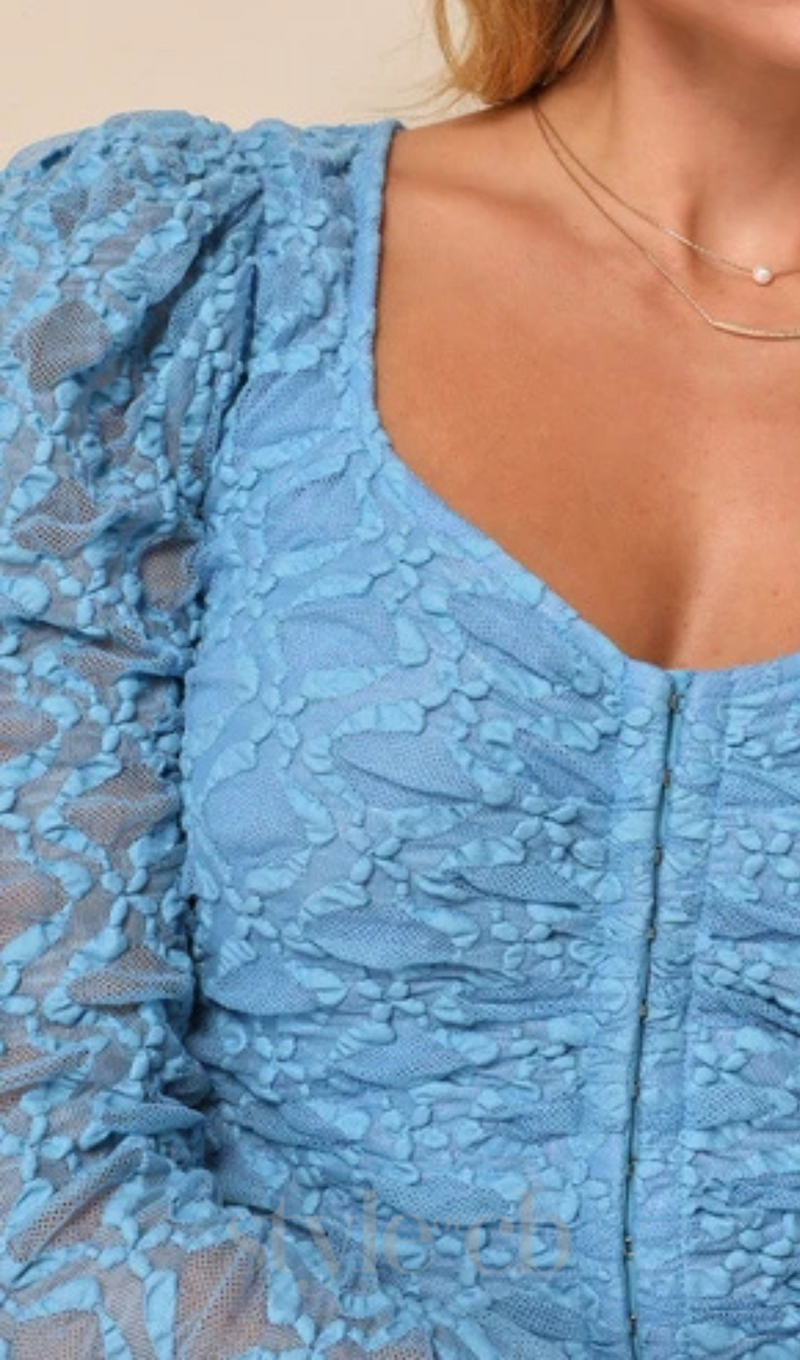 Light Blue Lace Long Sleeve Corset Crop Top
