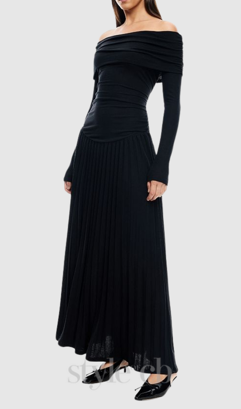 sara bodycon strapless long sleeve maxi dress in black
