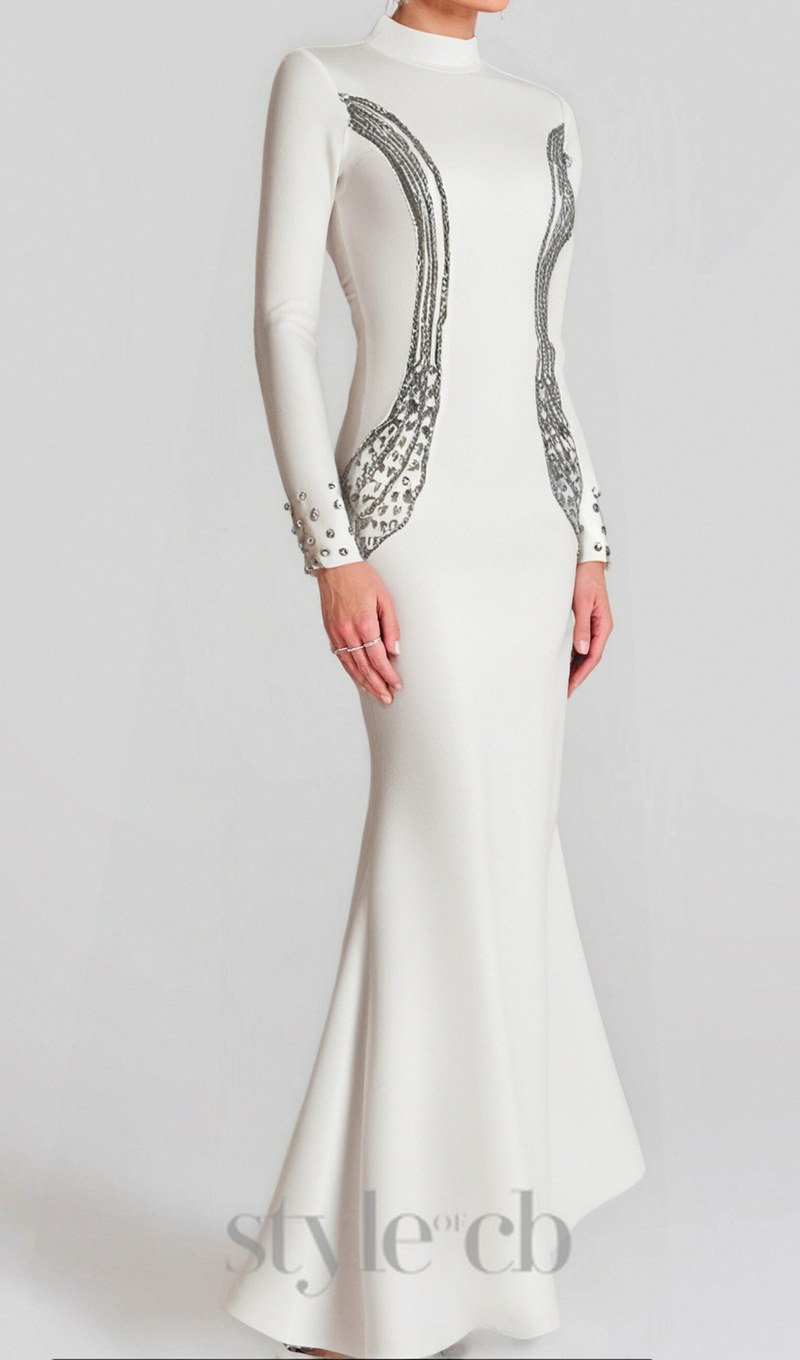 Ashley crystal embellished bodycon maxi dress in white