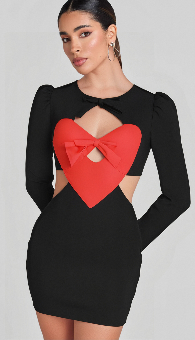 HEART BOW CUTOUT MINI DRESS