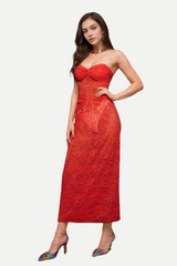 STRAPLESS TWISTED LACE DRESS IN ORANGE