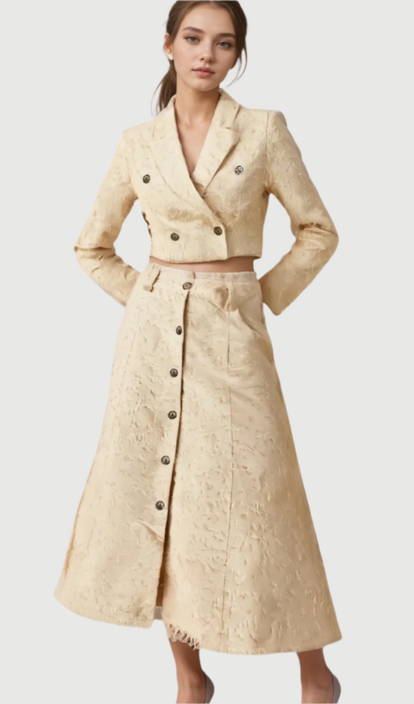 Karine white fringed jacket & skirt matching set