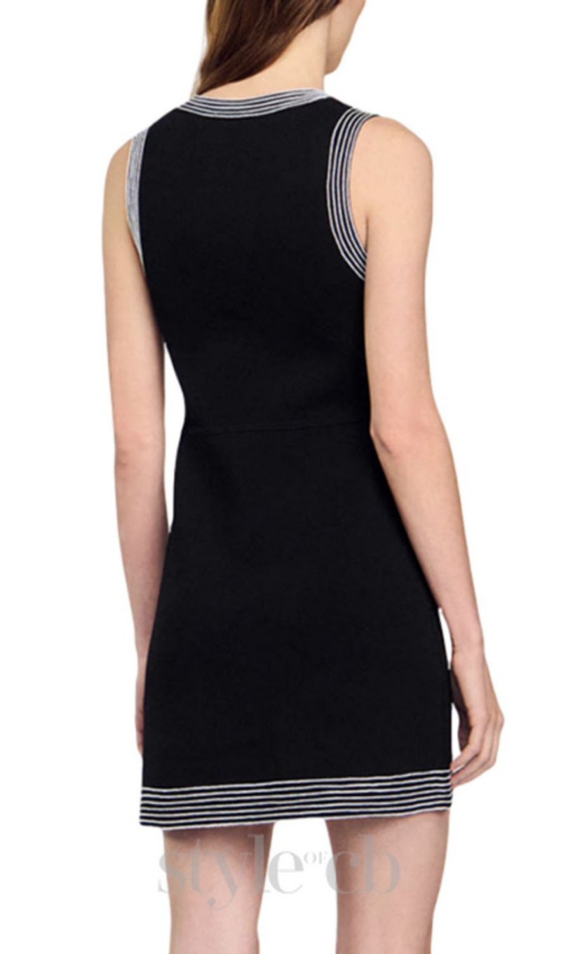 SALLY STRIPE TRIM EMBELLISHED BLACK MINI DRESS