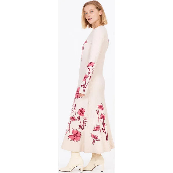 odette stretch knit maxi dress in ecru multi