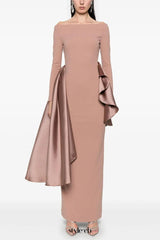 miranda ruffle trim long sleeve maxi dress in pink