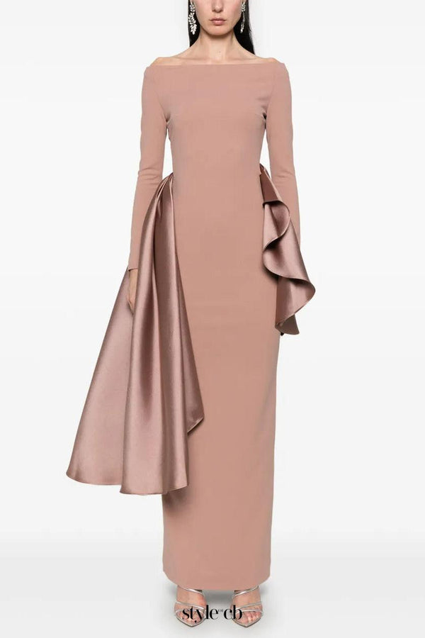 miranda ruffle trim long sleeve maxi dress in pink