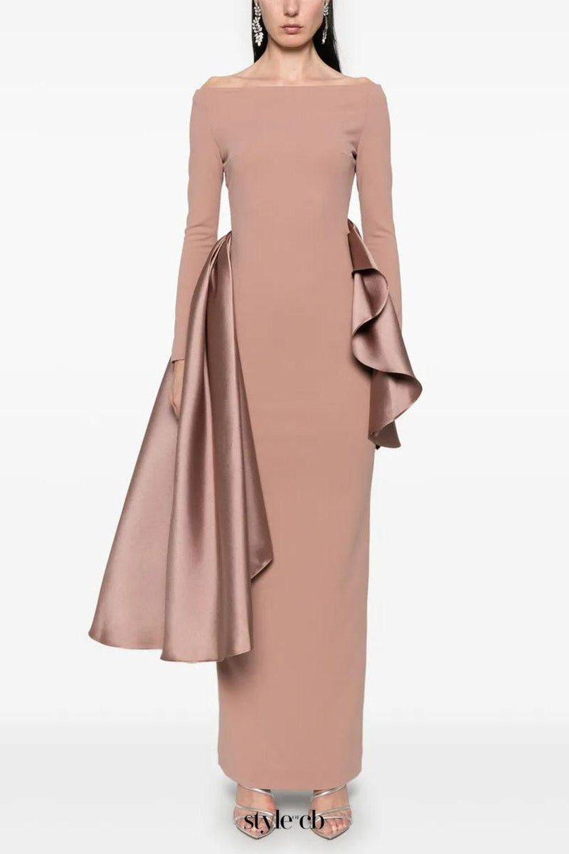 miranda ruffle trim long sleeve maxi dress in pink
