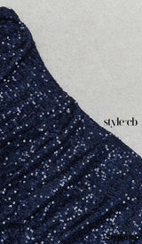 3D FLORAL HALTER SEQUIN MIDI DRESSIN NAVY BLUE DRESS STYLE OF CB 