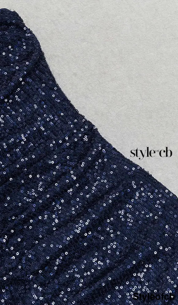 3D FLORAL HALTER SEQUIN MIDI DRESSIN NAVY BLUE DRESS STYLE OF CB 