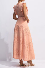 bonnie V-neck Embroidery Crop Top & Skirt Set in orange