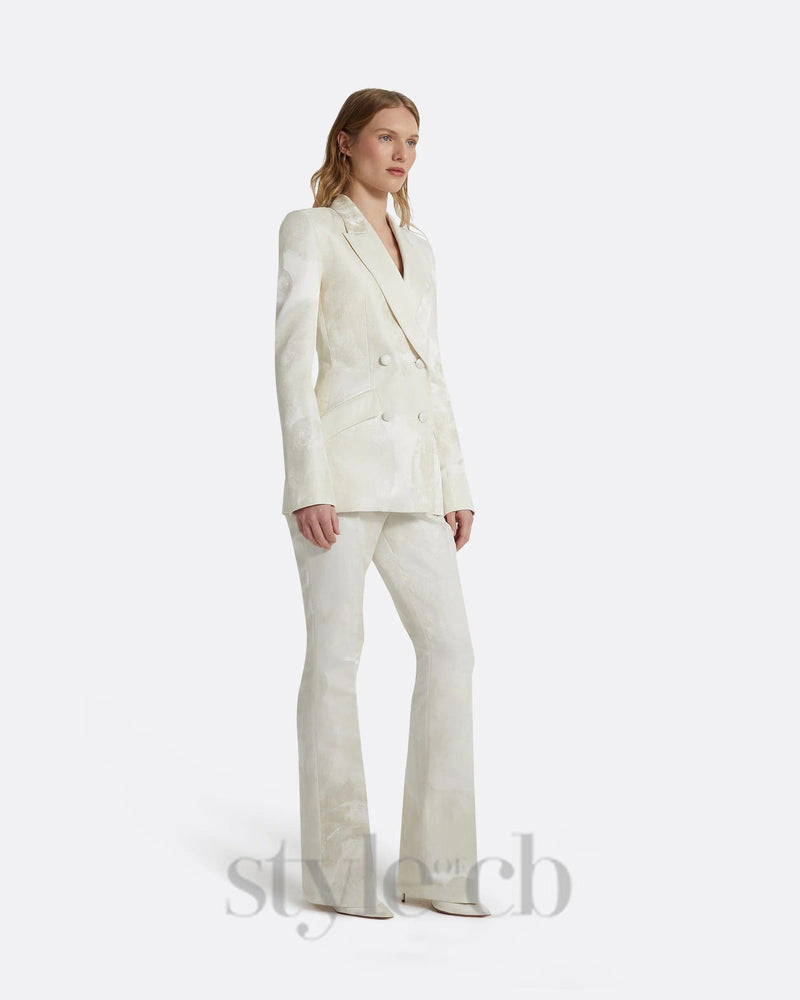 jacquard double-breasted blazer suit in ivory
