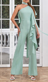V-NECK ONE-SHOULDER OPEN-BACK WIDE-LEG SUSPENDER JUMPSUIT