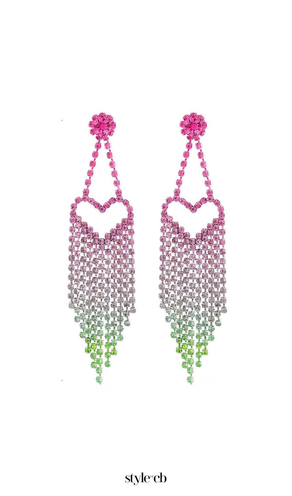 Demetra Rhinestone Heart Tassel Earrings