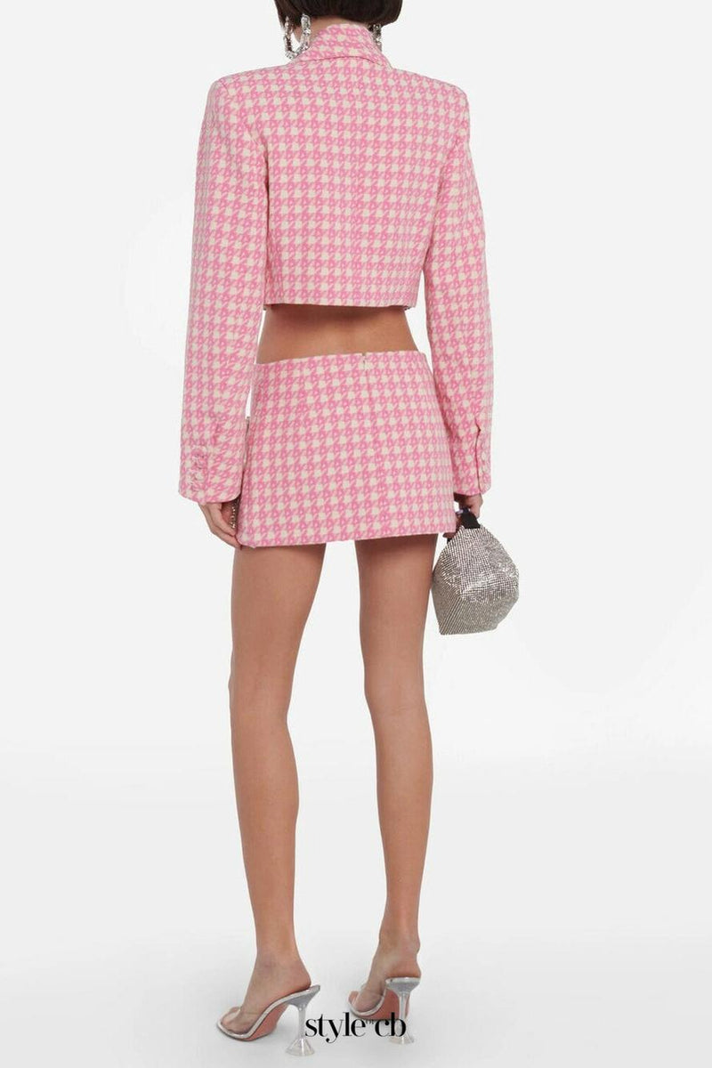 helen Embellished checked wool-blend blazer set in pink