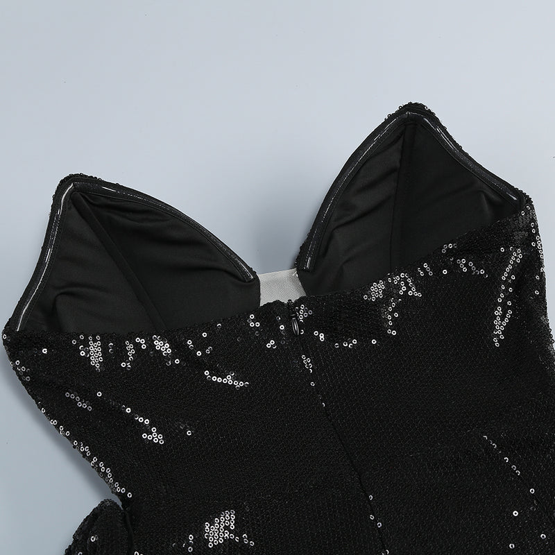 vivien off-shoulder sequin prom maxi dress in black