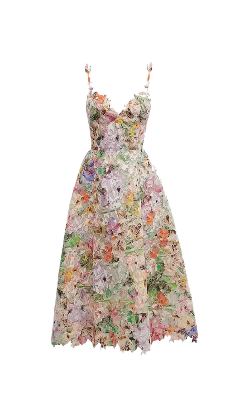 COLORFUL HOLLOW LACE MIDI DRESS