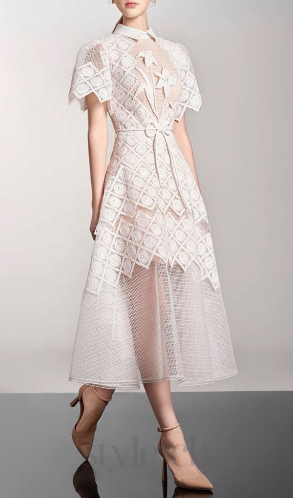 EMBROIDERY MIDI DRESS IN WHITE