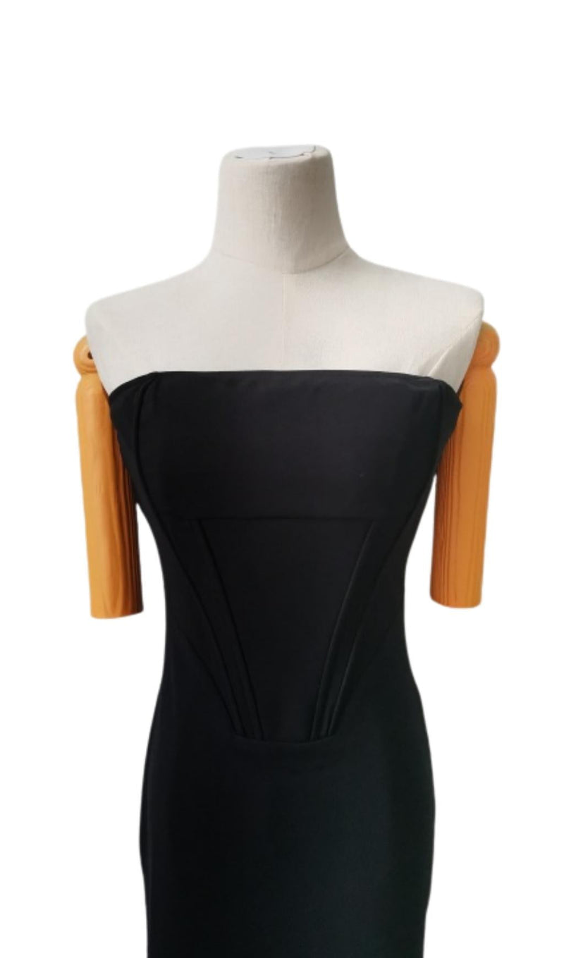 STRAPLESS FEATHER CORSET DRESS IN BLACK Dresses styleofcb 