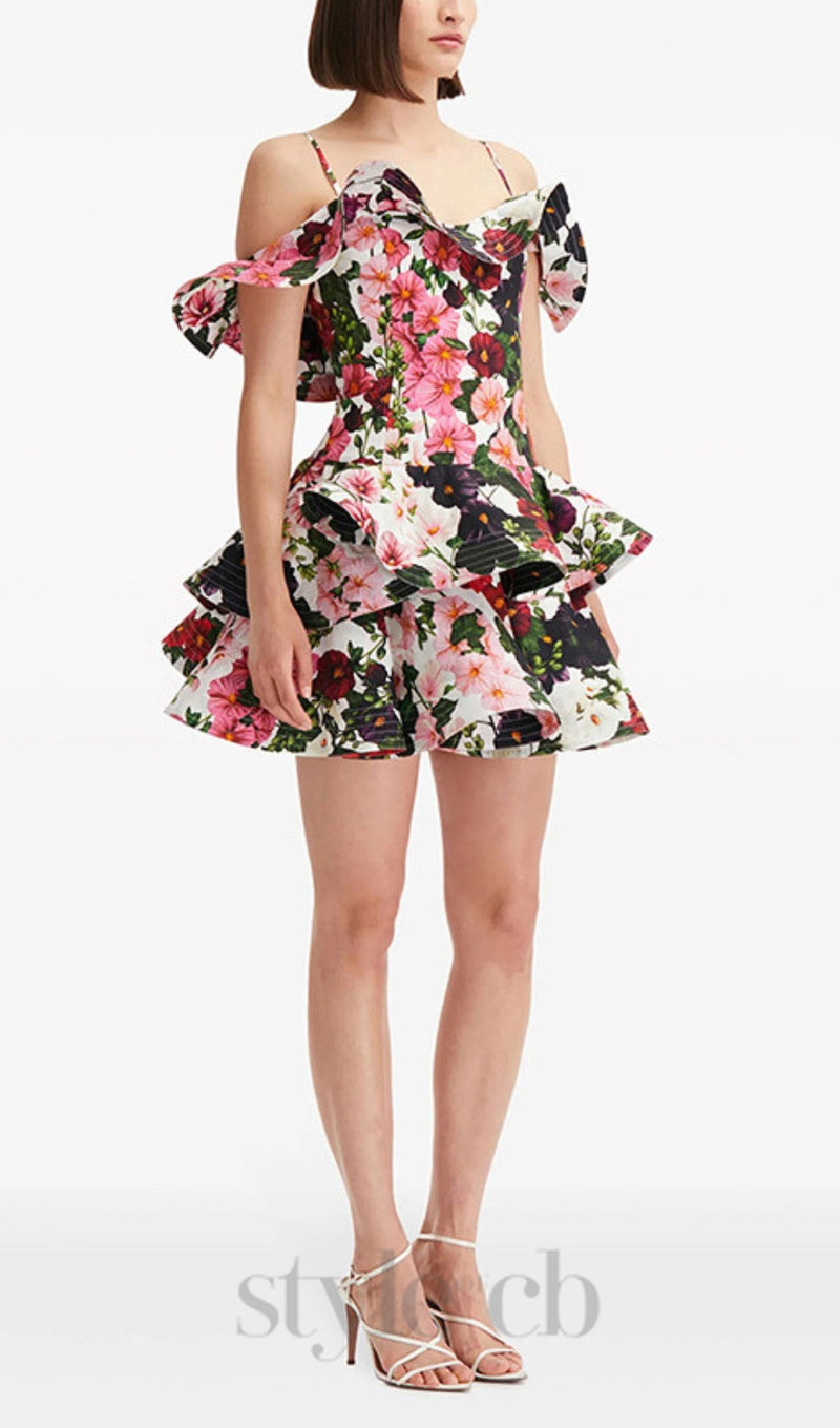 MULTICOLOR FLORAL PRINTED MINI DRESS