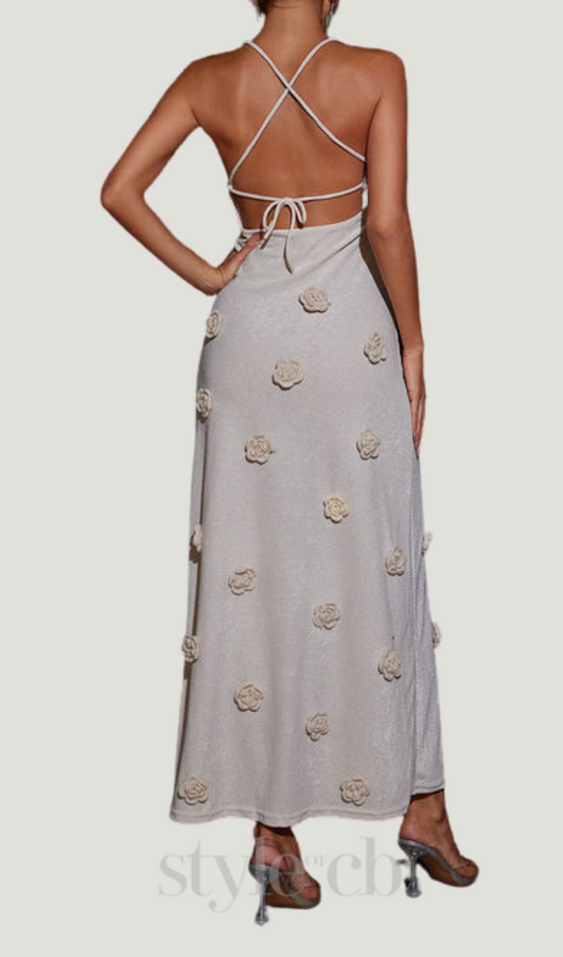 GIORGIO GRAY FLOWER KNITTED MAXI DRESS