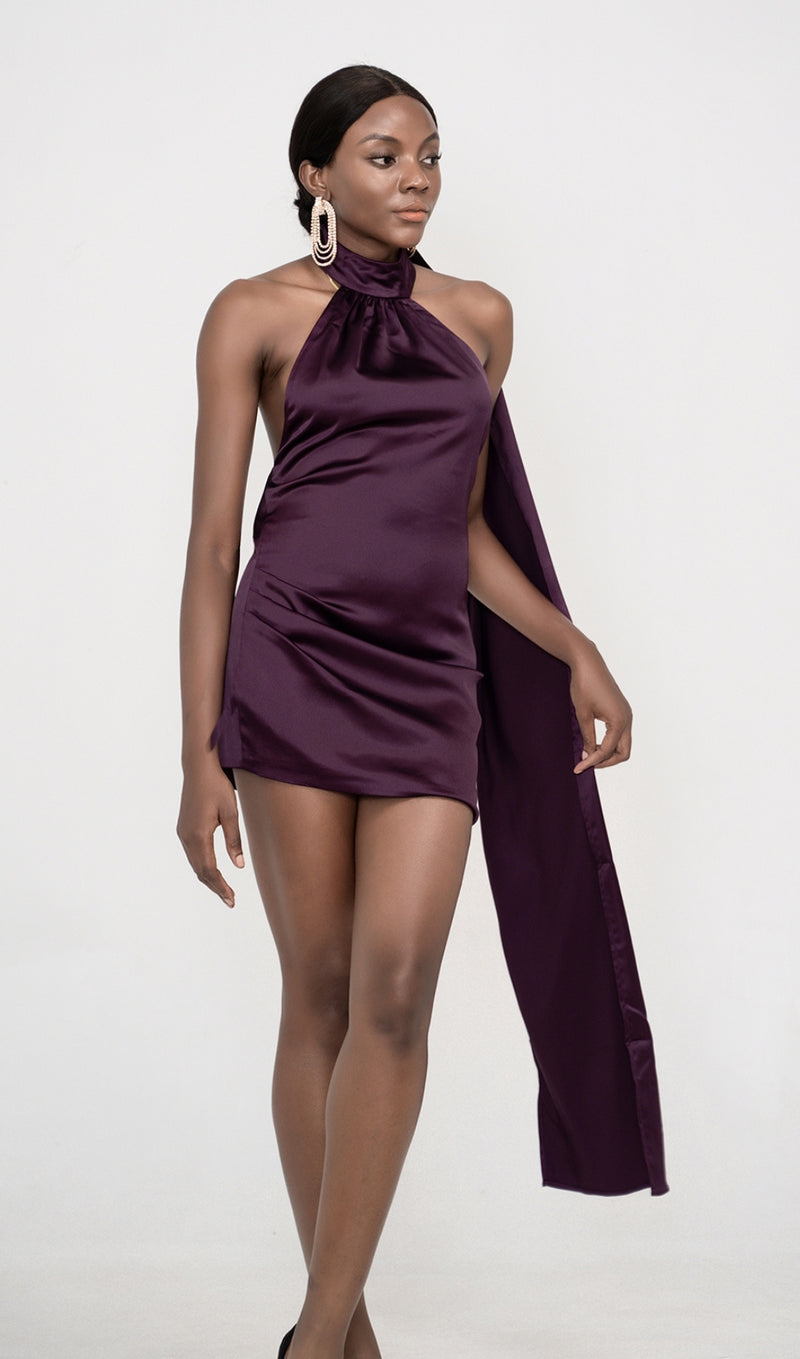 WRAP NECK DRESS IN NIGHT SHADE