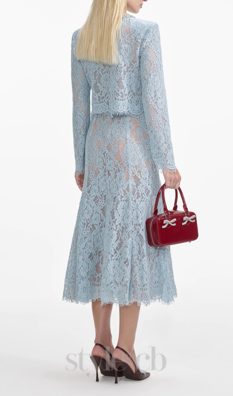 carol lace embellished top in blue