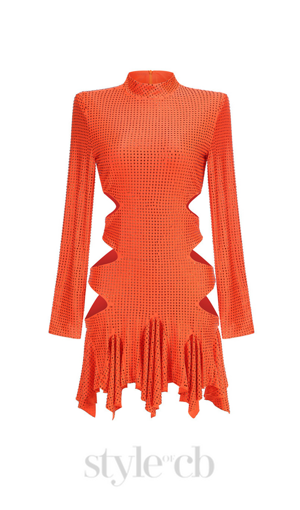 IRENE RHINESTONES EMBELLLISHED MINI DRESS IN ORANGE