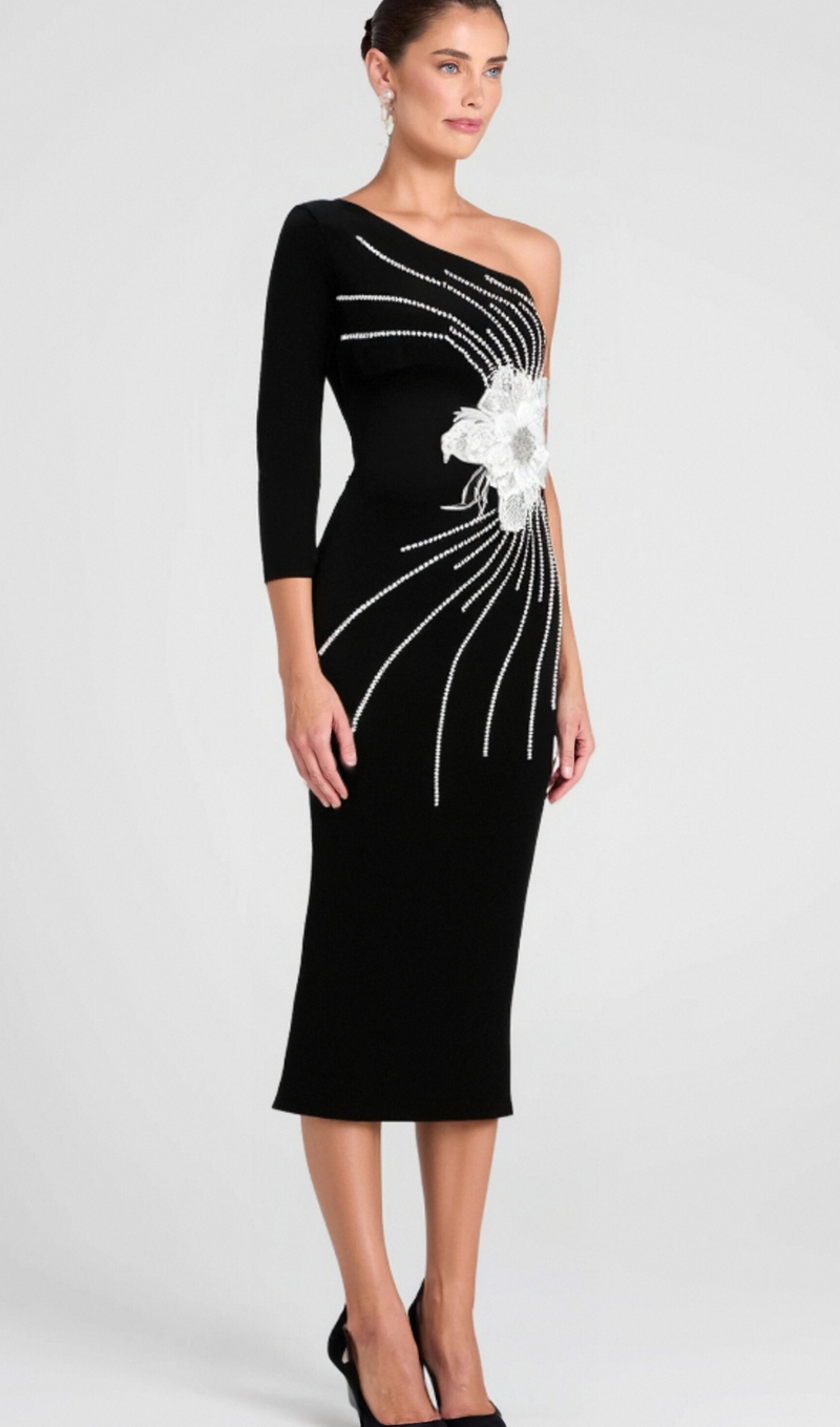 Calista Olive Black One Shoulder Velvet Maxi Dress