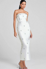 BANDEAU EMBELLISHED MIDI DRESS IN WHITE
