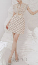 EMBROIDERY CUTOUT MINI DRESS IN APRICOT