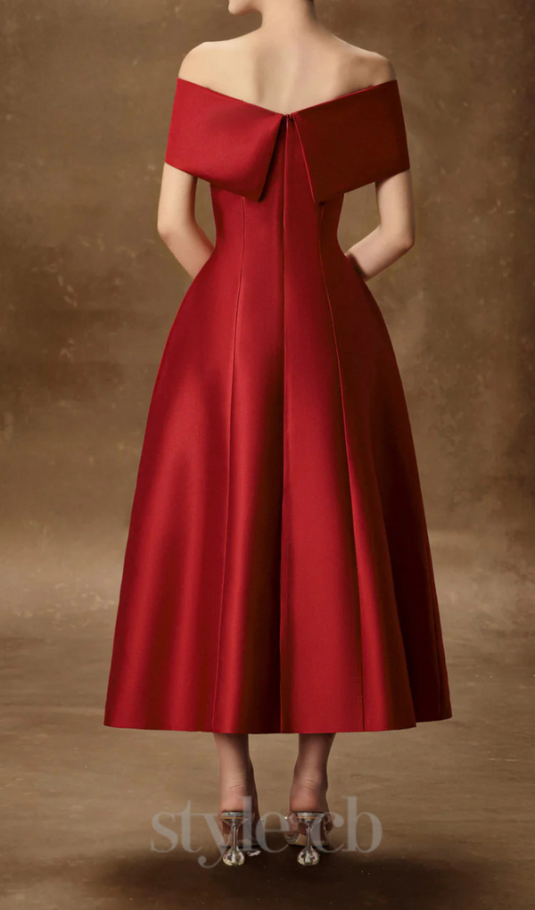 hebera a-line off-shoulder midi dress in red