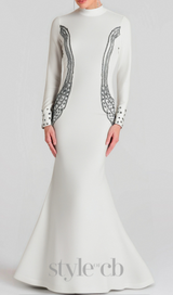 Ashley crystal embellished bodycon maxi dress in white