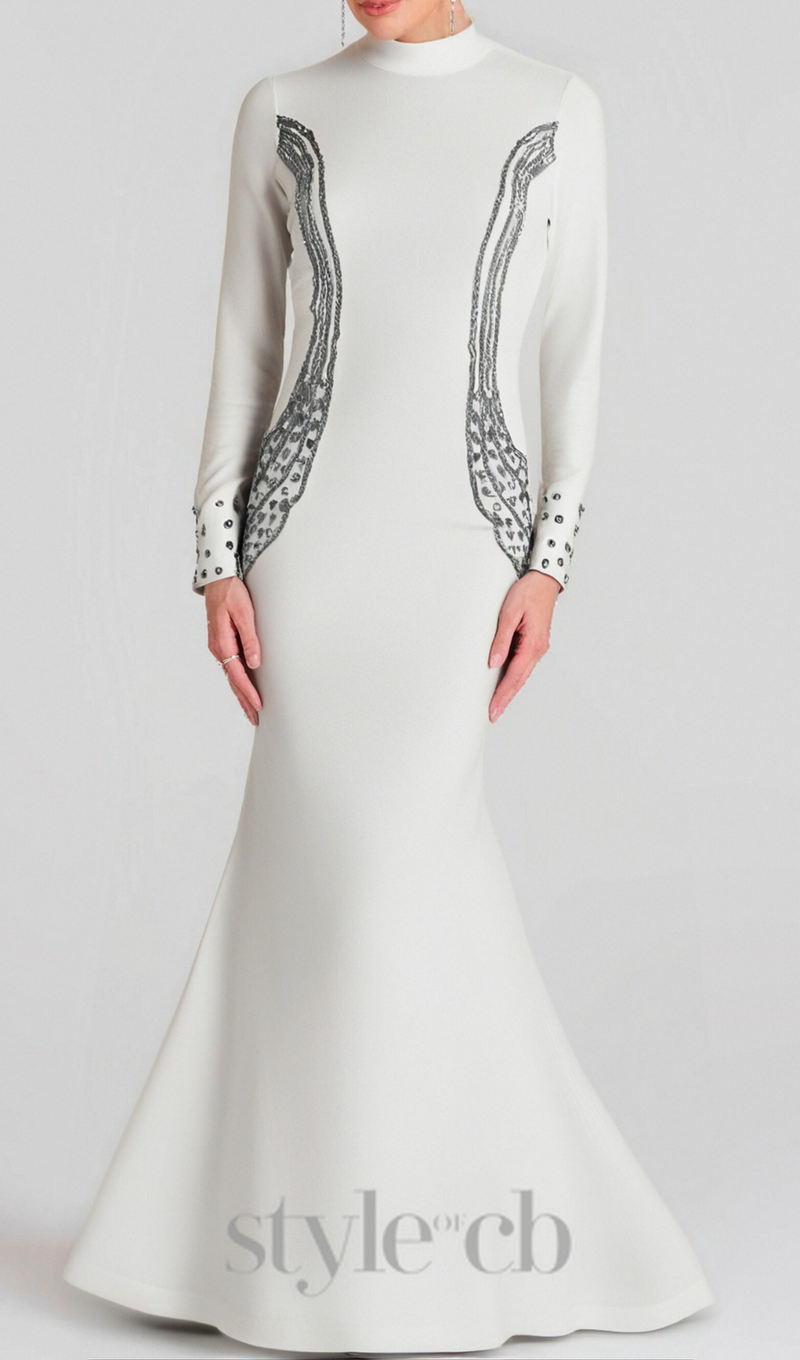 Ashley crystal embellished bodycon maxi dress in white