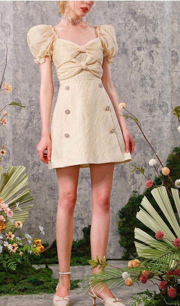YELLOW BOW DECOR MINI DRESS