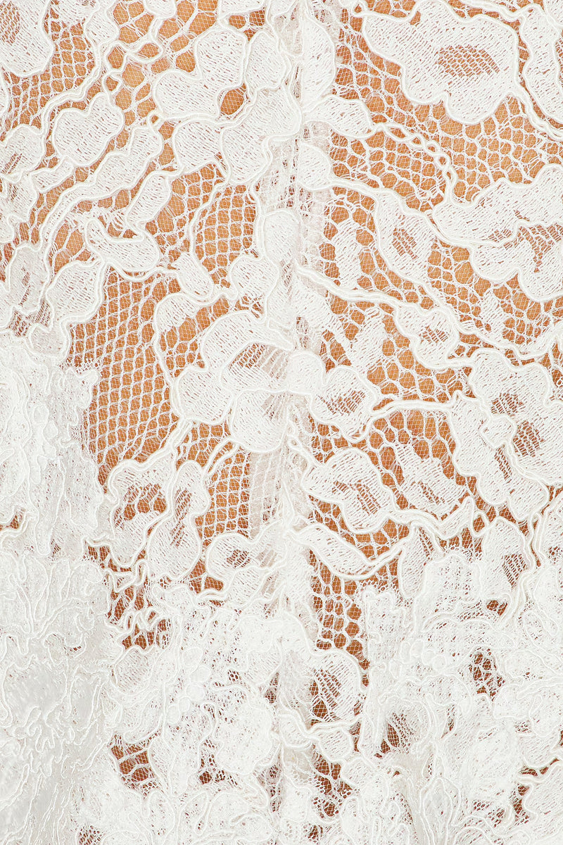 vanessa White mini dress with embroidered lace cape